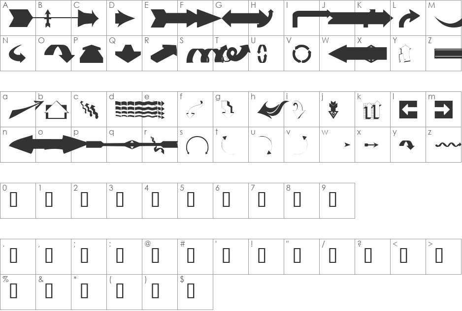 Arrows#1 font character map preview