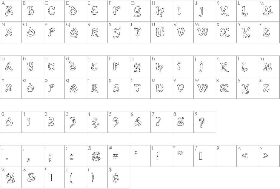 JD Belt font character map preview