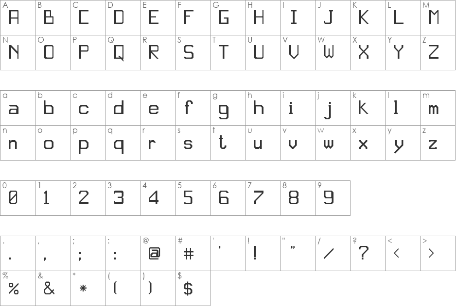 JD Gina font character map preview