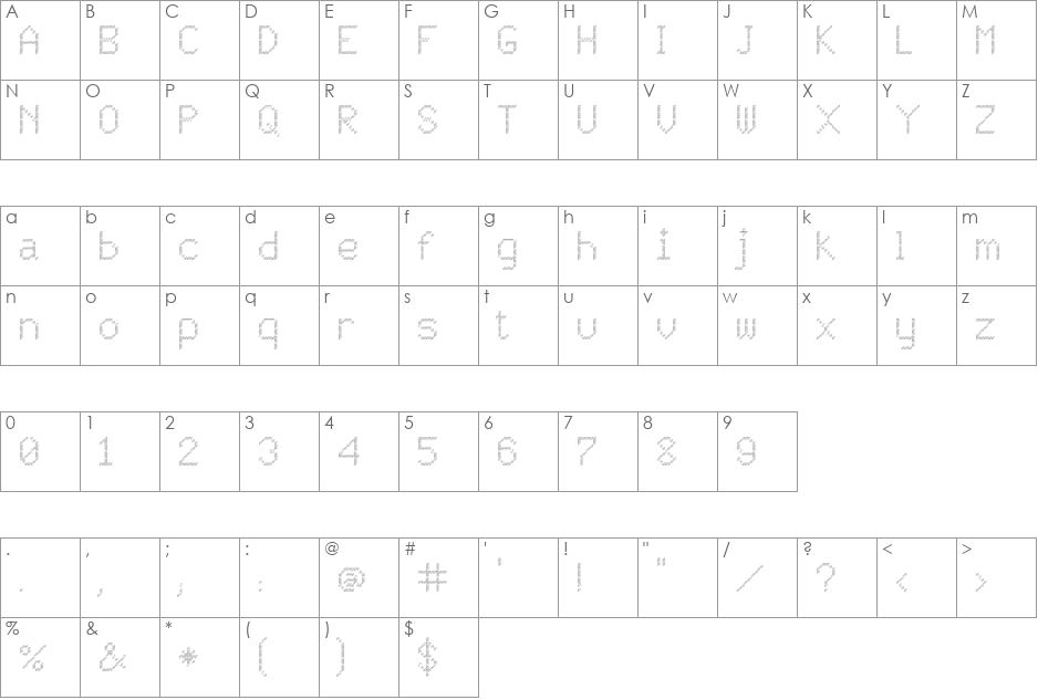 JD Persegi font character map preview