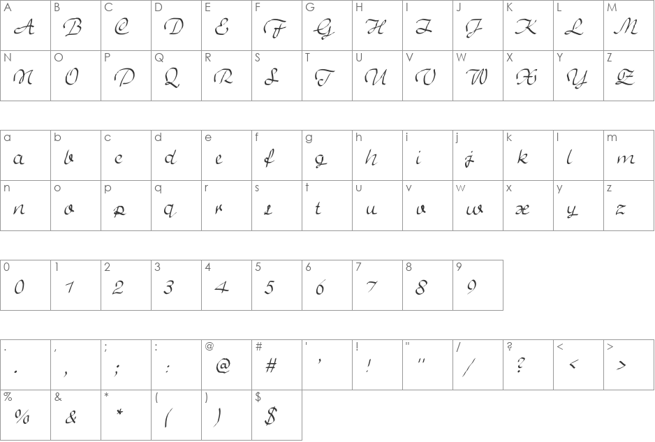 JD Royal font character map preview