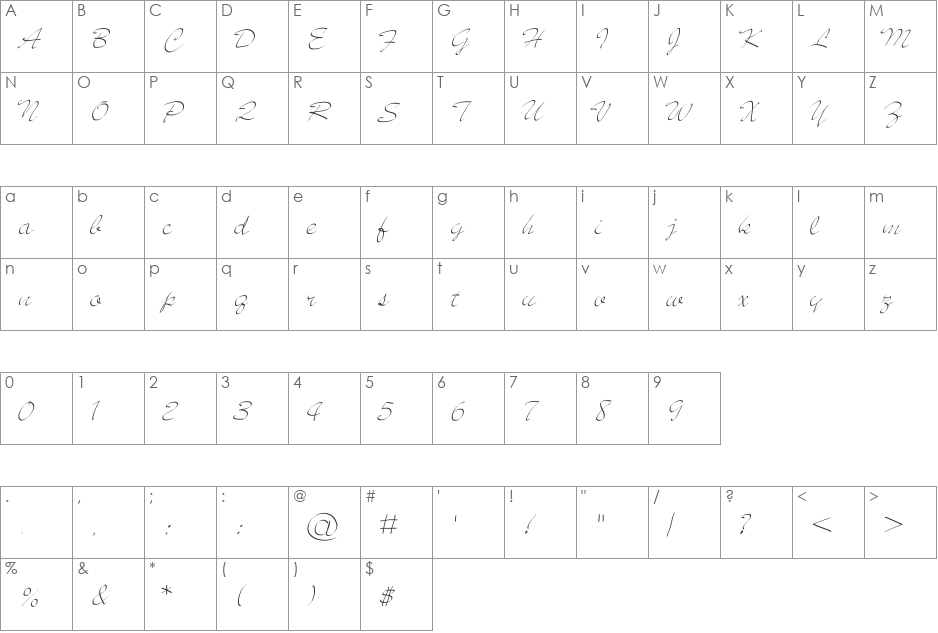 JD Sketched font character map preview