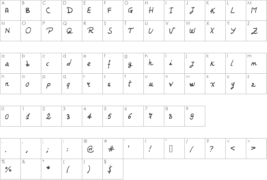 JDJerk font character map preview