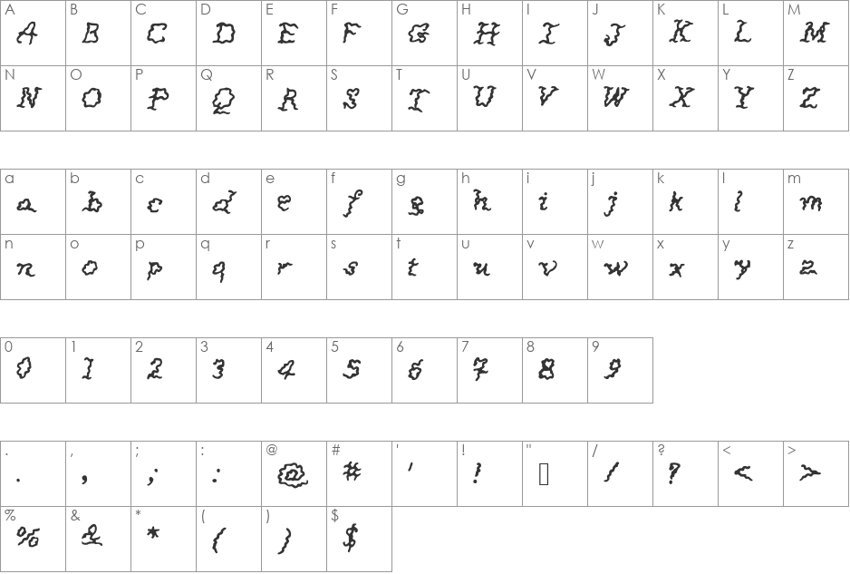 JDLucrezia font character map preview