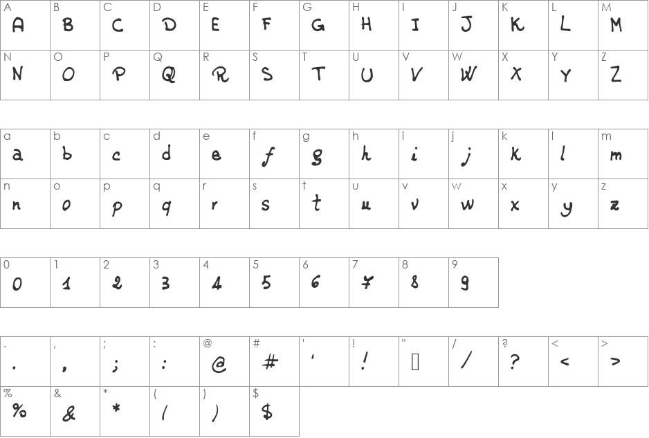 JDRossella font character map preview