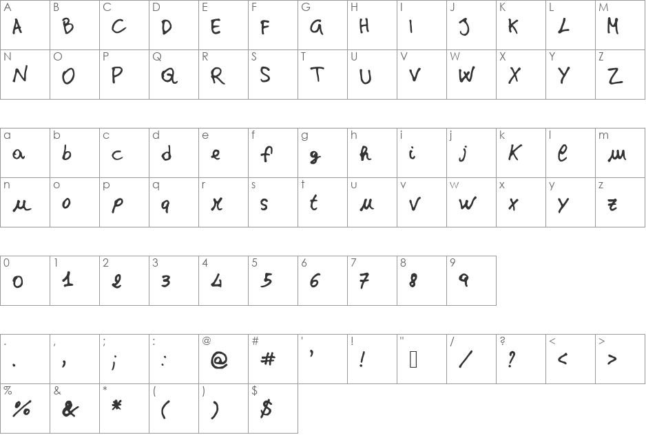 JDStefania font character map preview