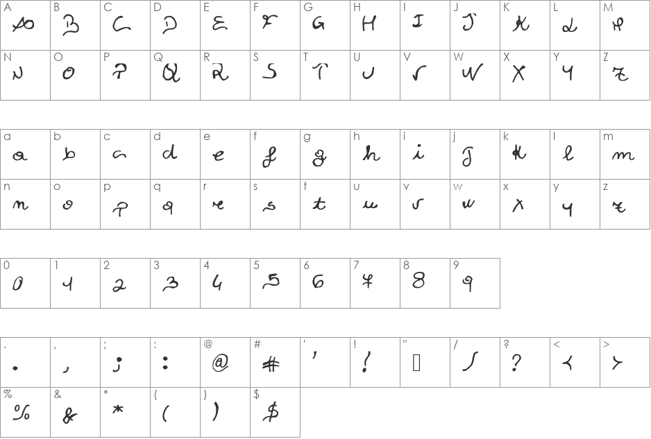 JDTreasure font character map preview