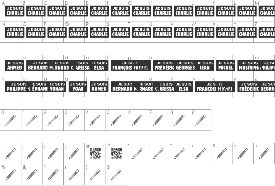 JE SUIS CHARLIE font character map preview