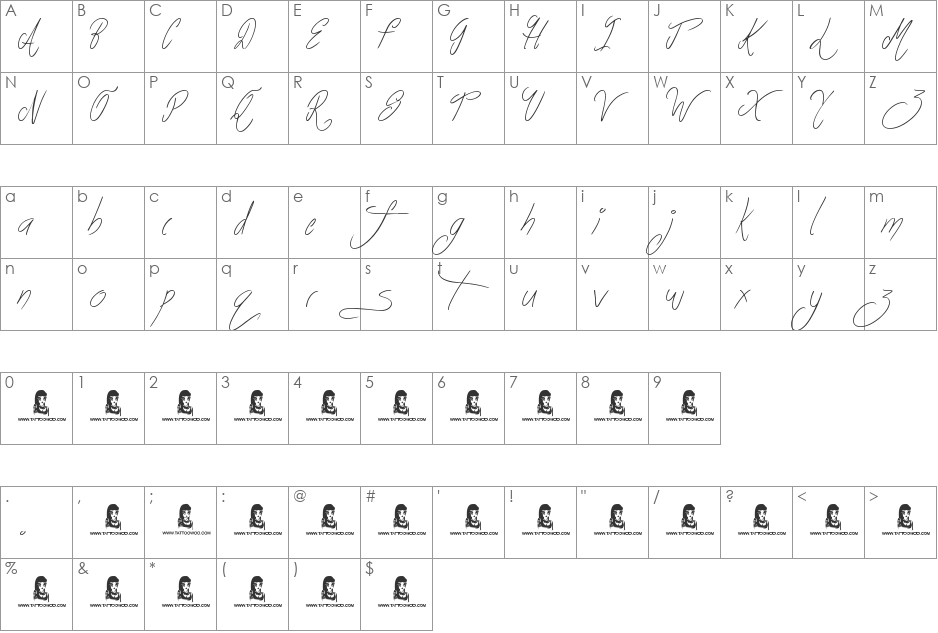 Jealous Basterds font character map preview