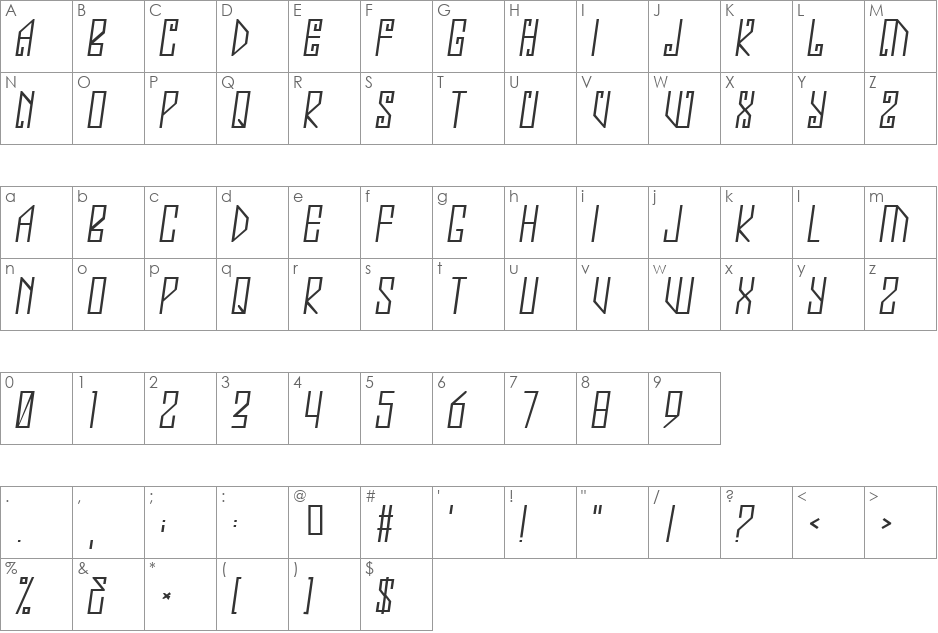Jealousy font character map preview