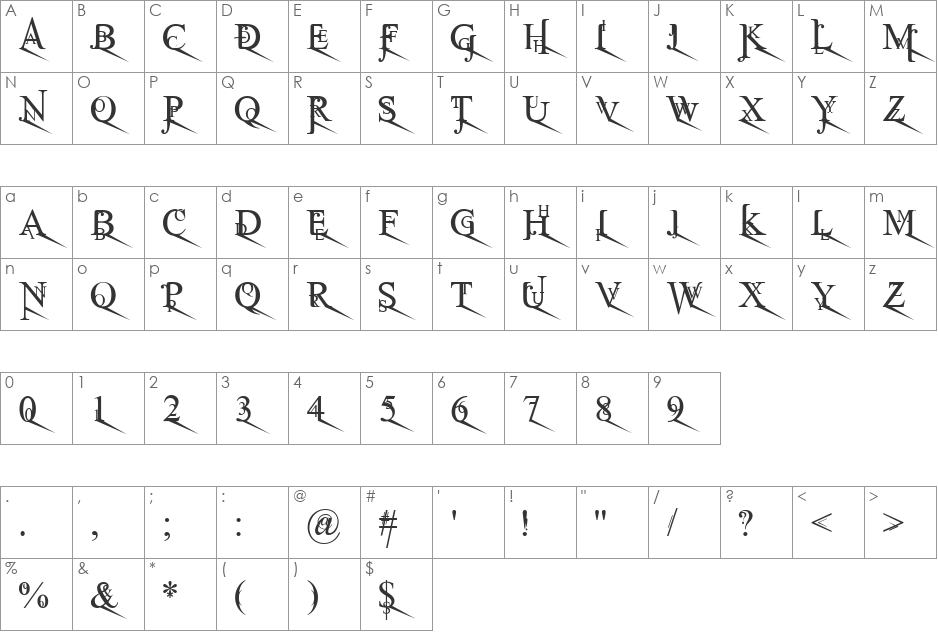 Jean Splice LoRite font character map preview