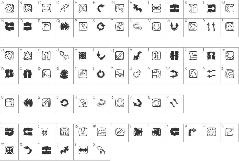 ArrowsOSeven font character map preview