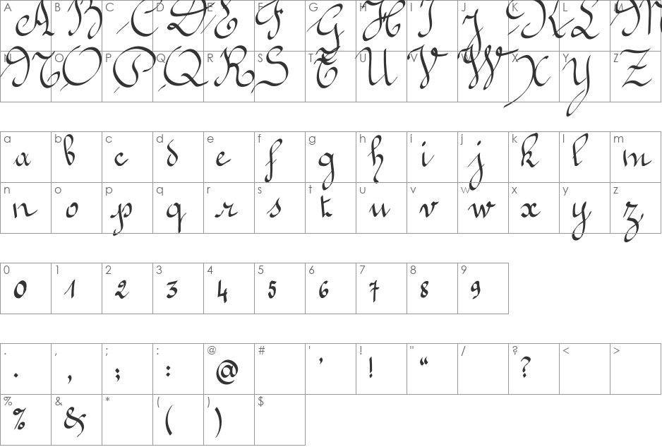 Jeannette font character map preview