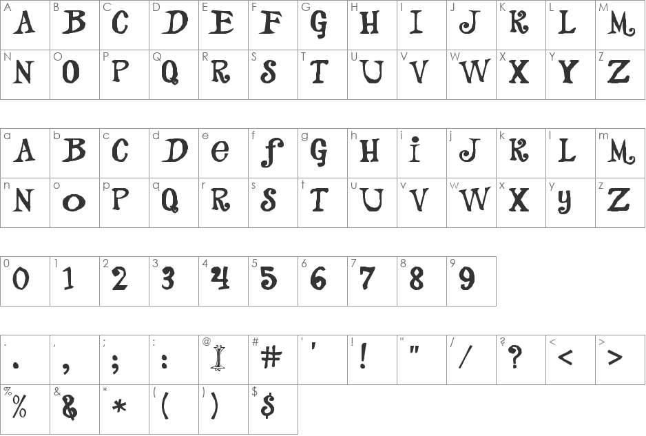 Jeannie font character map preview