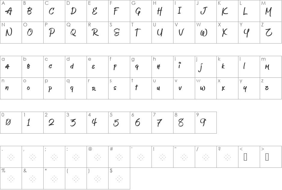 Jeboy Free font character map preview