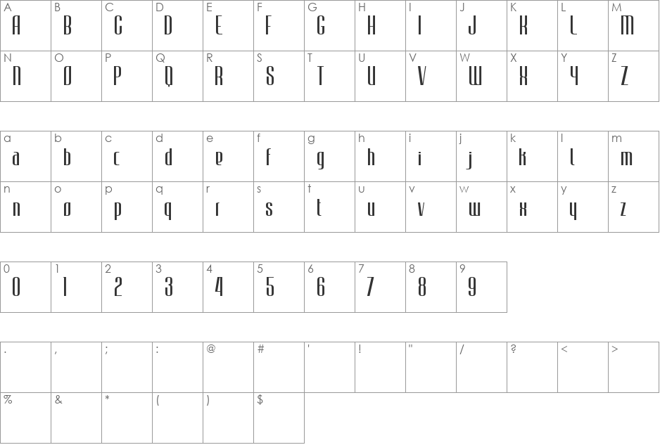 JECR Font Light font character map preview