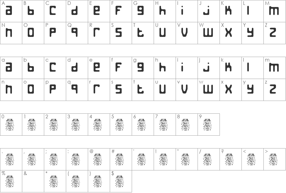 Jed the Humanoid (Demo Version) font character map preview