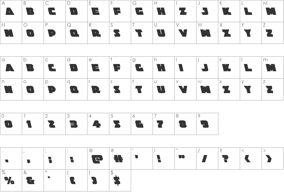 Jedi Special Forces Leftalic font character map preview
