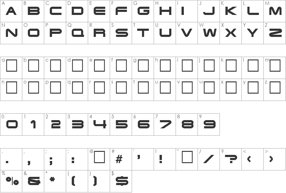 Jeepjeep font character map preview