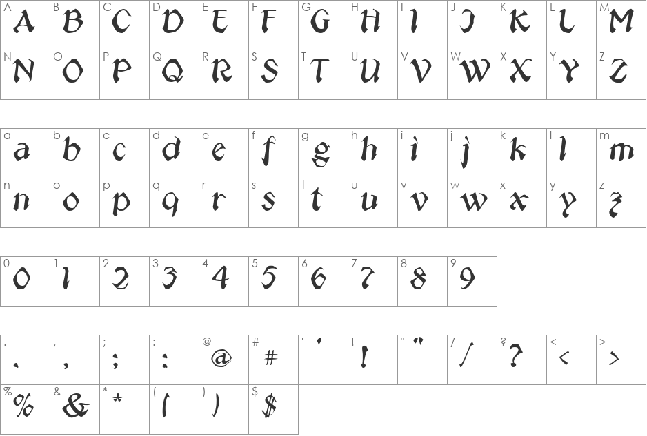 Jeepney font character map preview