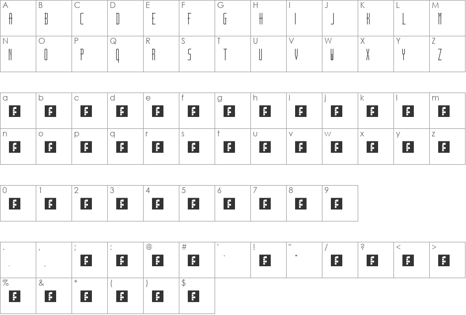Jeffness font character map preview