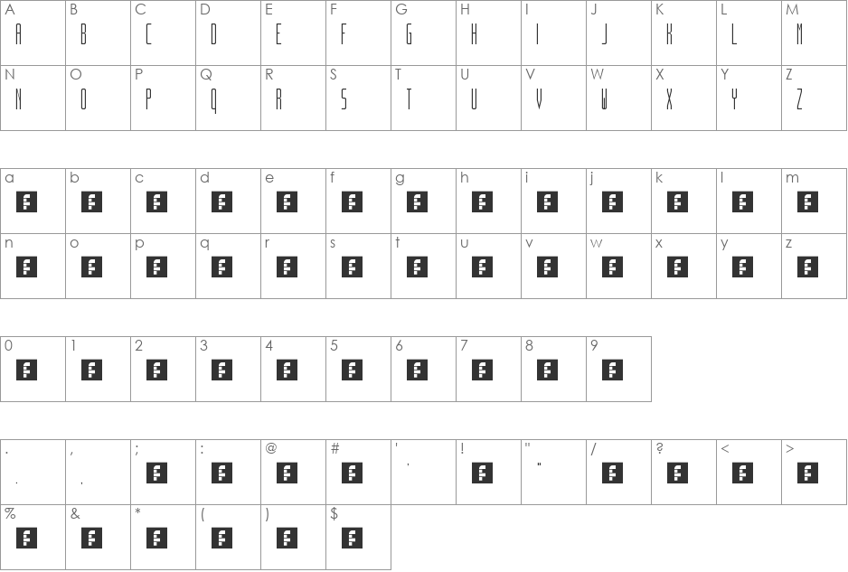 Jeffness Sans font character map preview