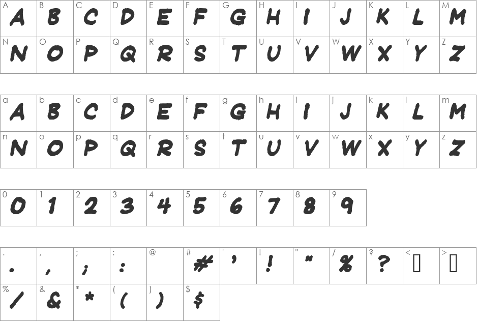 JeffreyPrint JL font character map preview