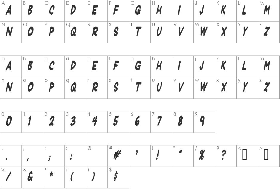 JeffreyPrint JL Condensed font character map preview