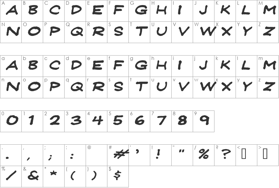 JeffreyPrint JL Wide font character map preview