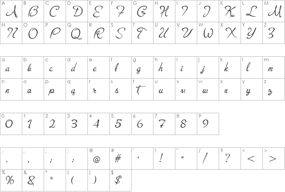 JeffrianaJF font character map preview