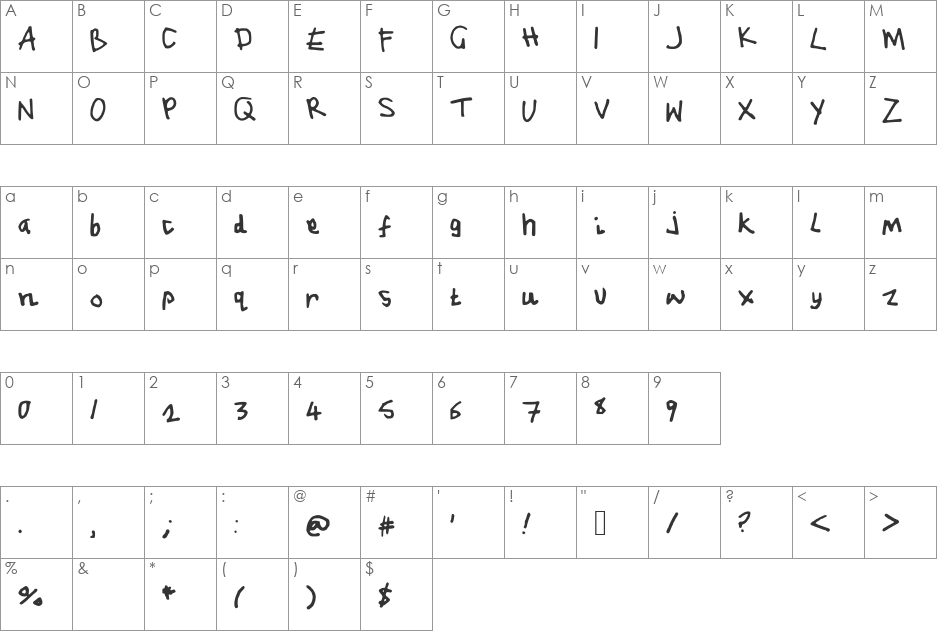 JEH font character map preview