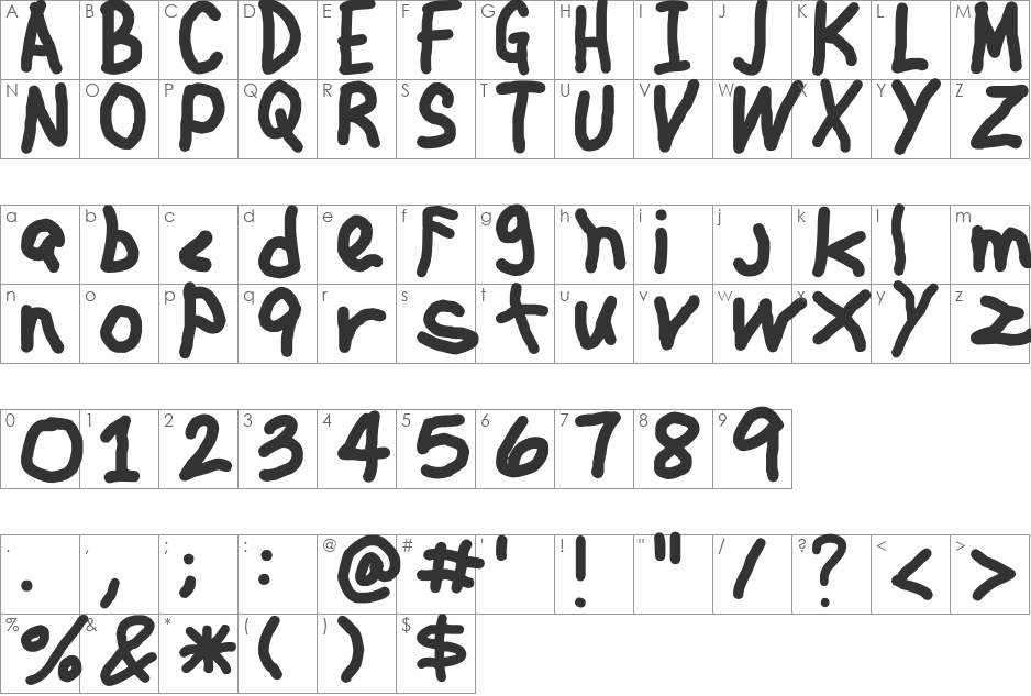 Jehzlau Concepts font character map preview