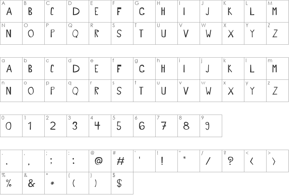 JEK 5 font character map preview