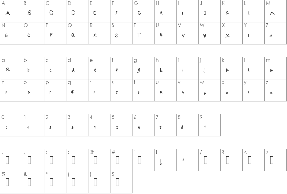 Jekafont font character map preview
