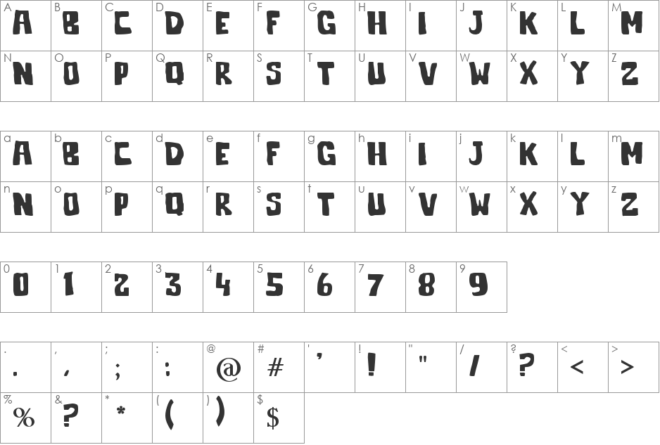 Jelek font character map preview