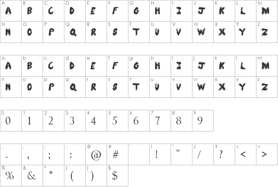 Jelly font character map preview