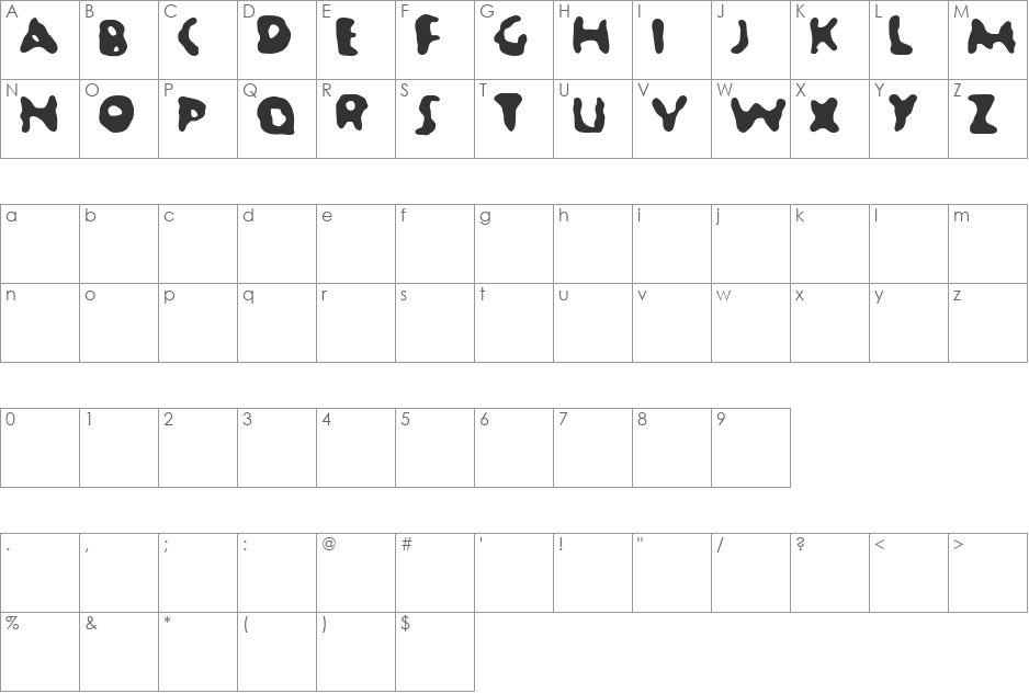 Jellybean font character map preview