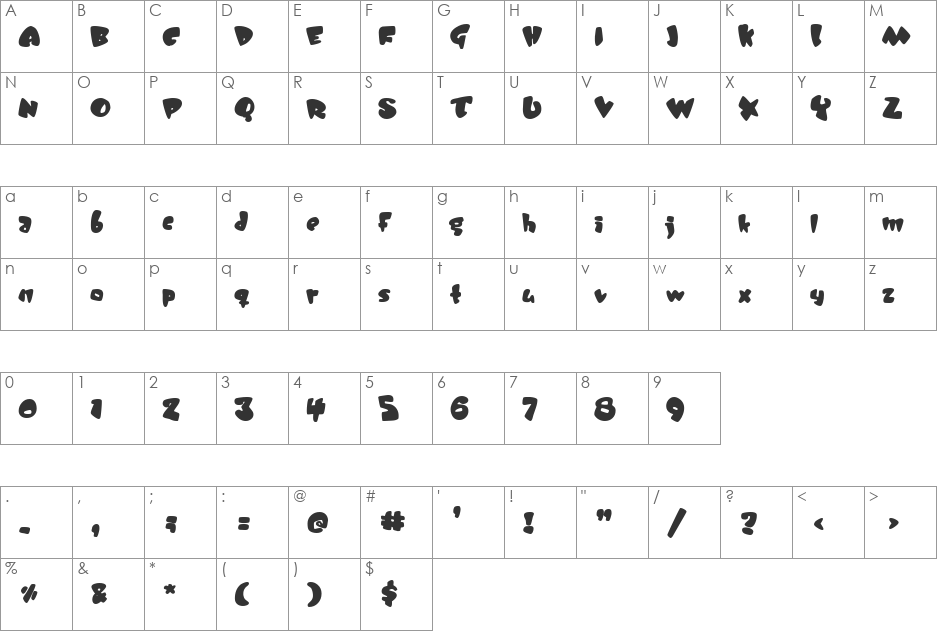 JellyBelly font character map preview