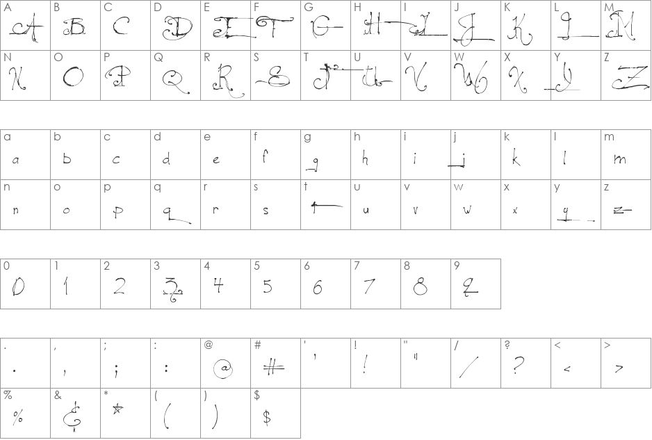 Jellyka - le Grand Saut font character map preview