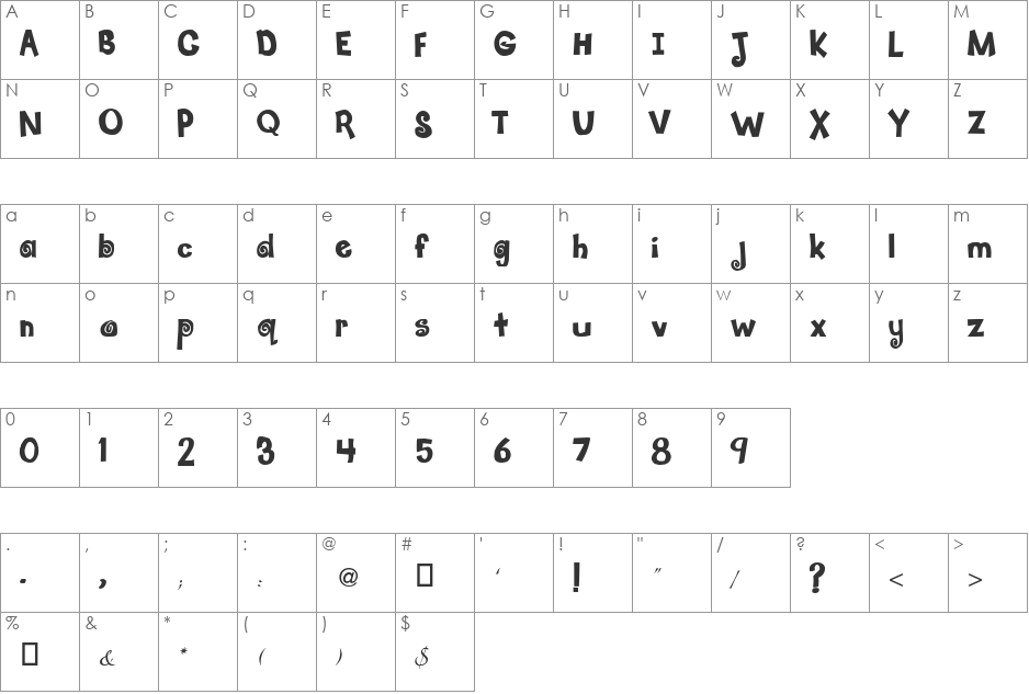 JellyRoll font character map preview