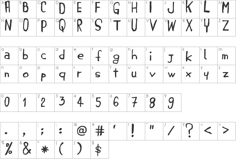 JEMBOhands font character map preview