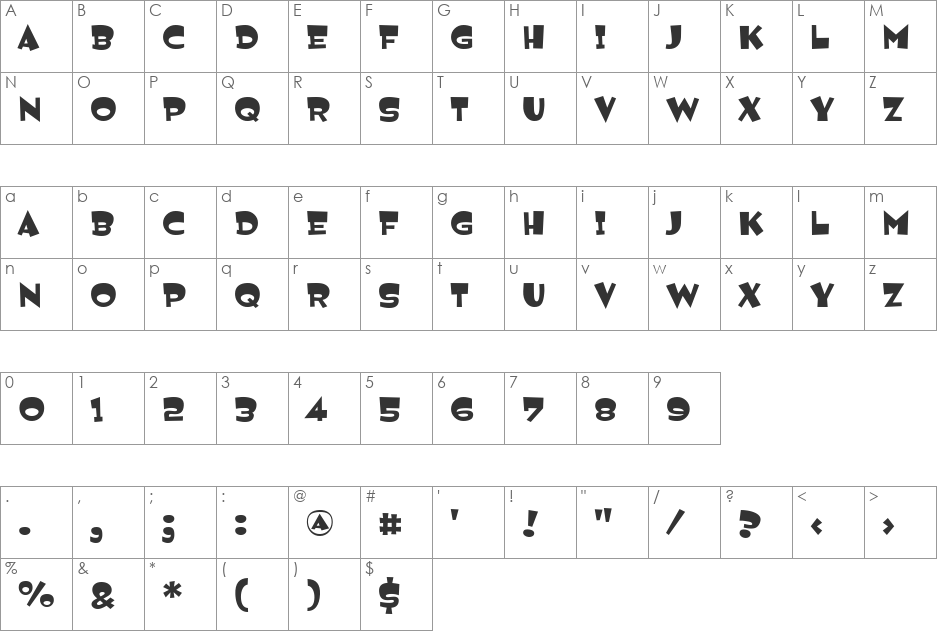 Jemima font character map preview