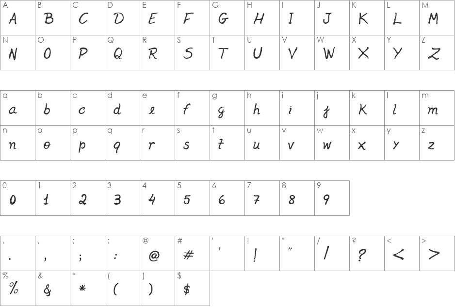 Jenelson font character map preview