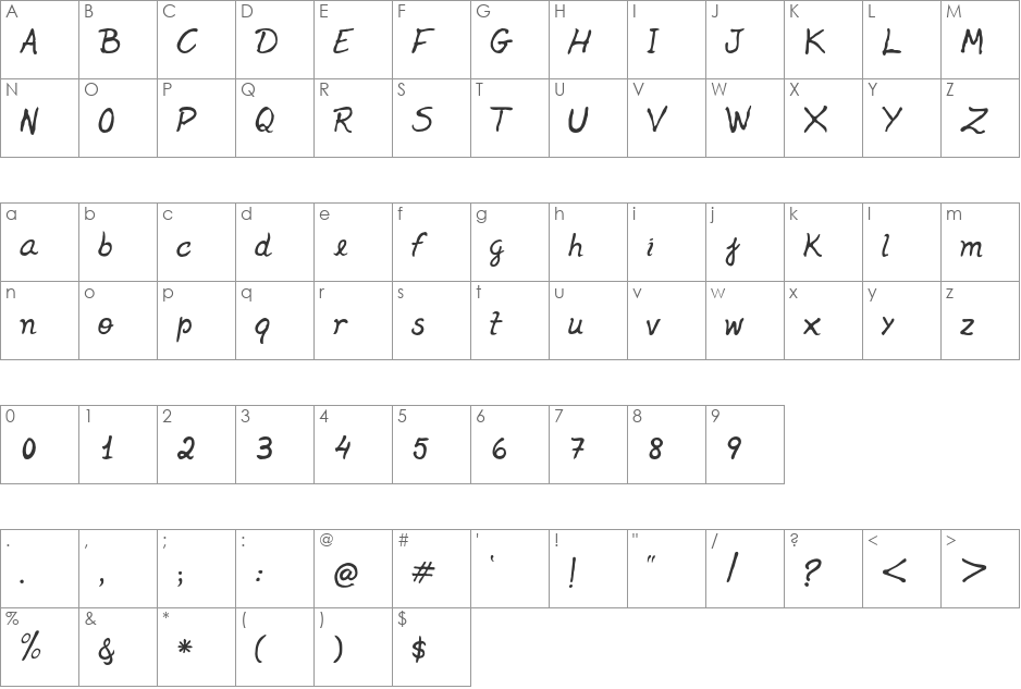 Jenelson font character map preview