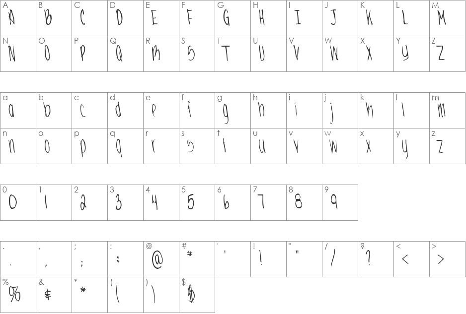 JennaBold font character map preview