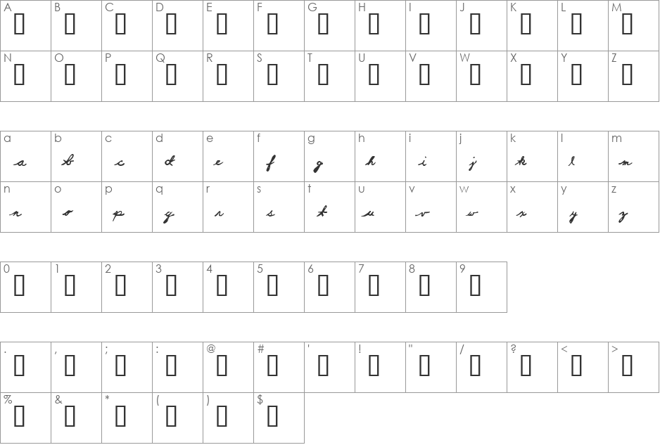 Jennifur font character map preview