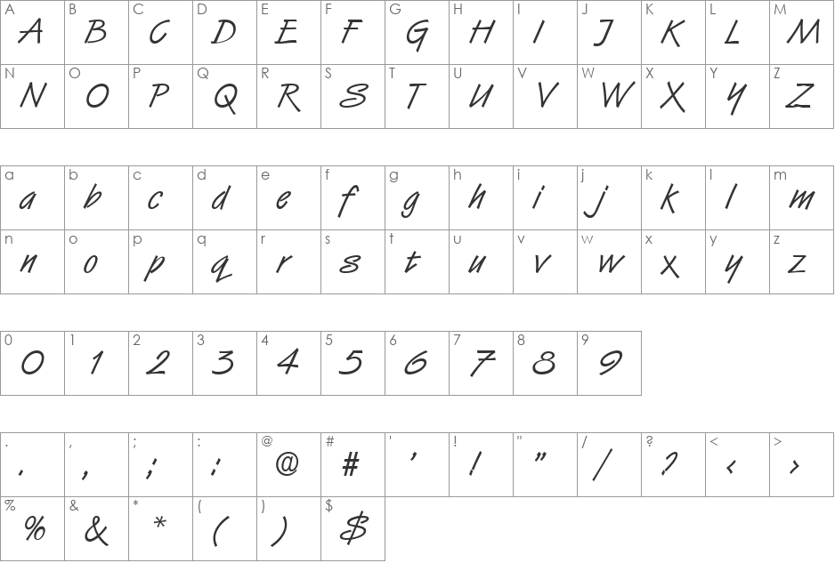 JennyBecker font character map preview