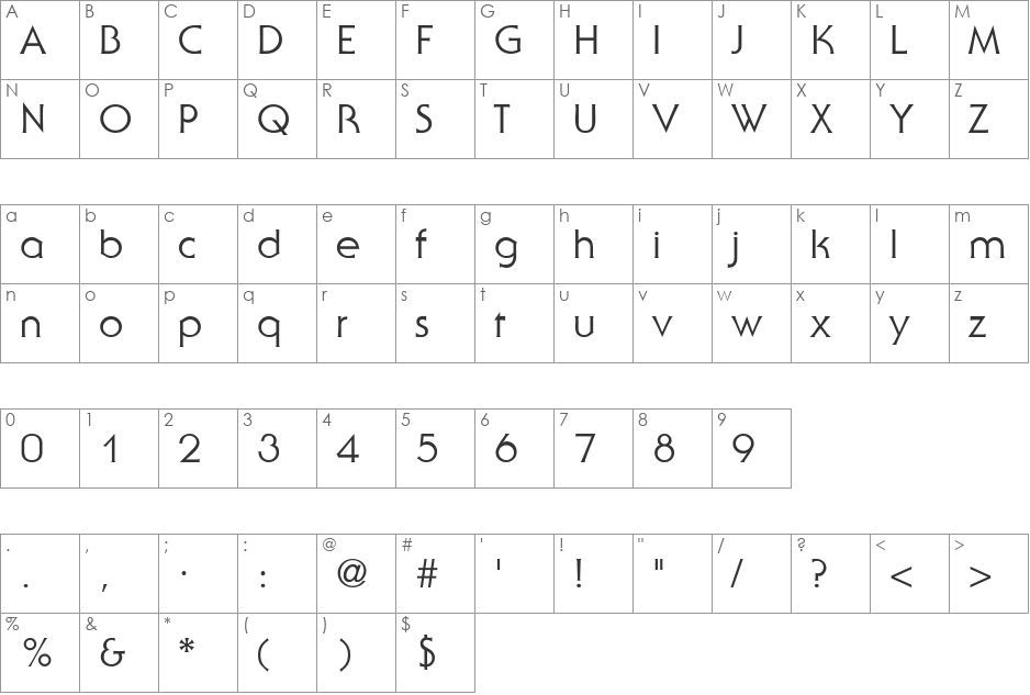 JennyDB font character map preview