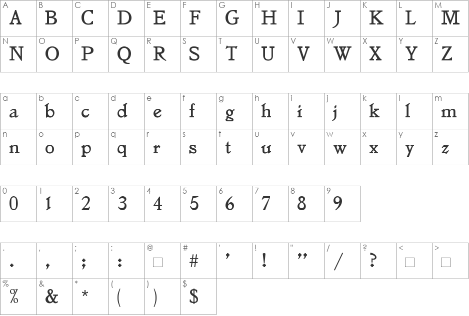 JensonTTFmod2 font character map preview