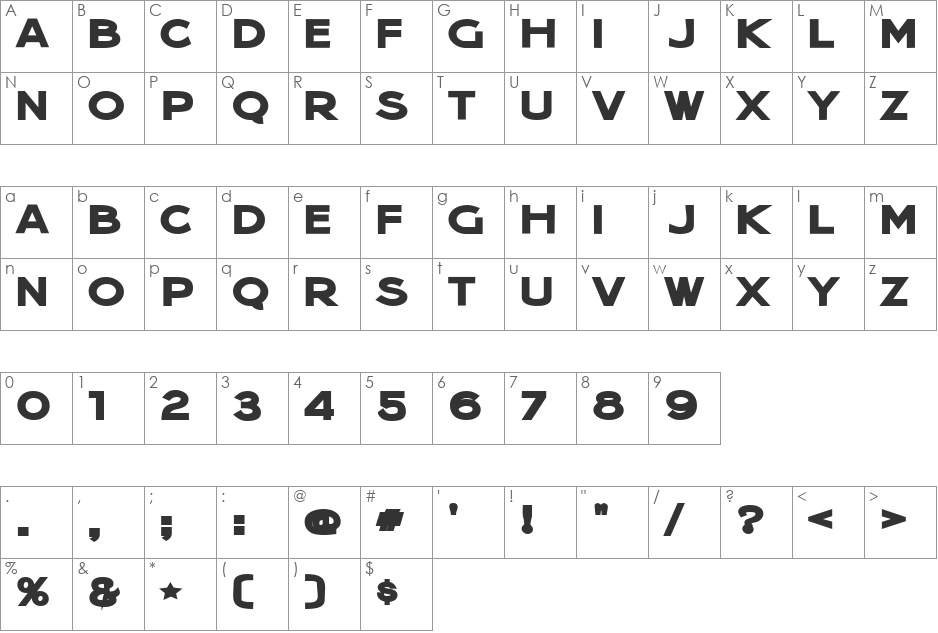 Jera Sans Heavy JL font character map preview